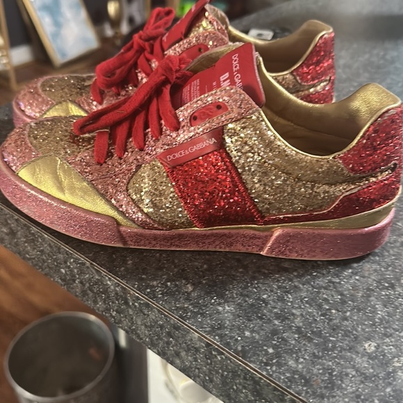 Dolce & Gabbana Gold,Red,Pink Glitter Sneakers Size 36 It - Picture 3 of 6